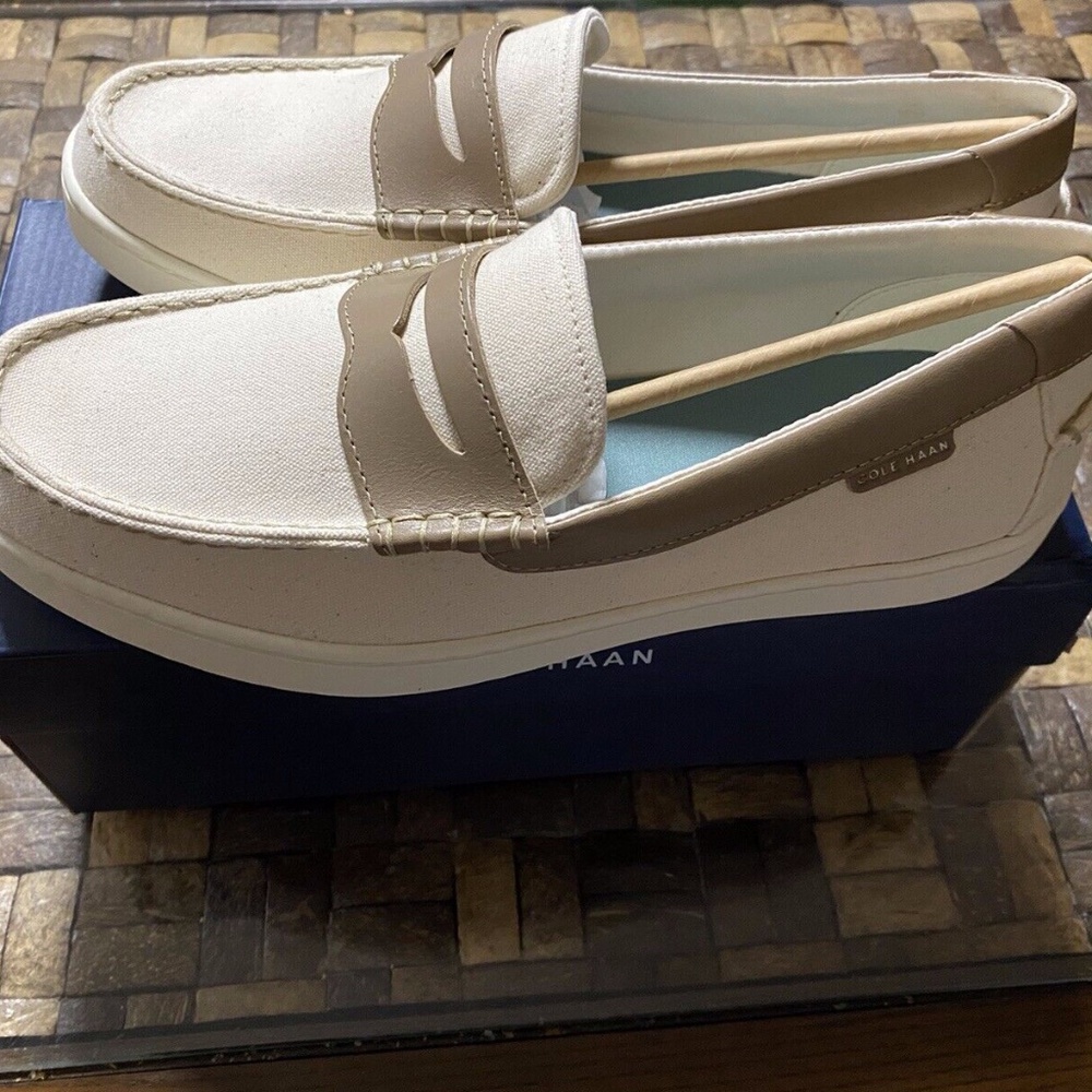 Cole Haan Men's Grand Nantucket Penny Loafer Natural Canvas Ivory Size 10.5